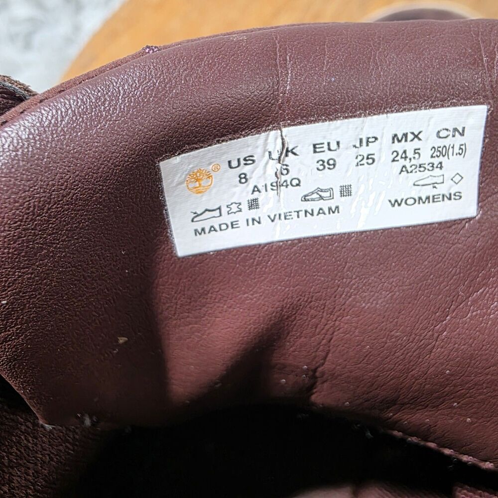 Timberland Dausette Ankle Sneaker Boots Women Sz 8 Burgundy Nubuck Leather Retro - Picture 7 of 9